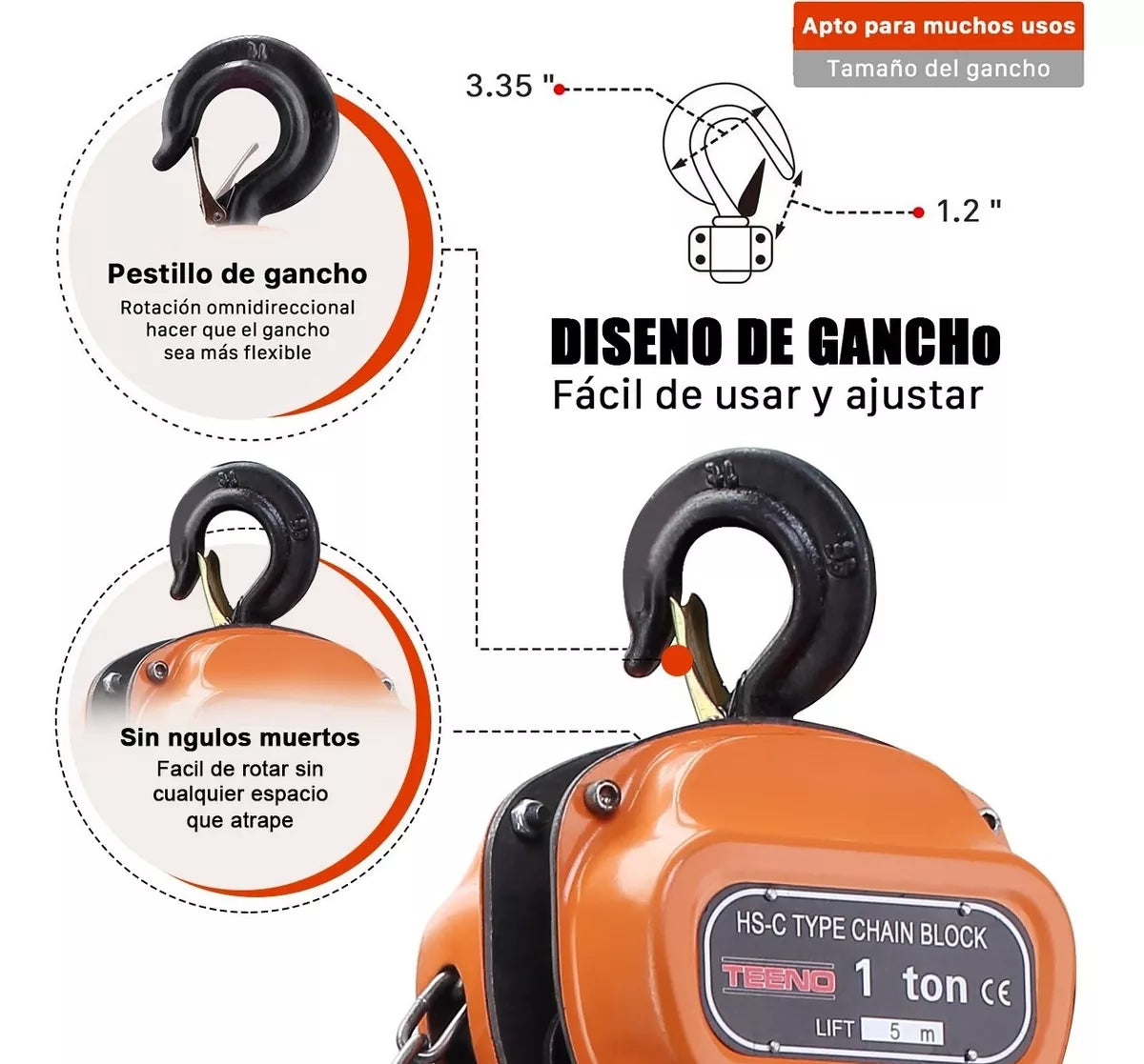 Polipasto De Cadena Triangular 1 Tonelada 5 Metros Teeno