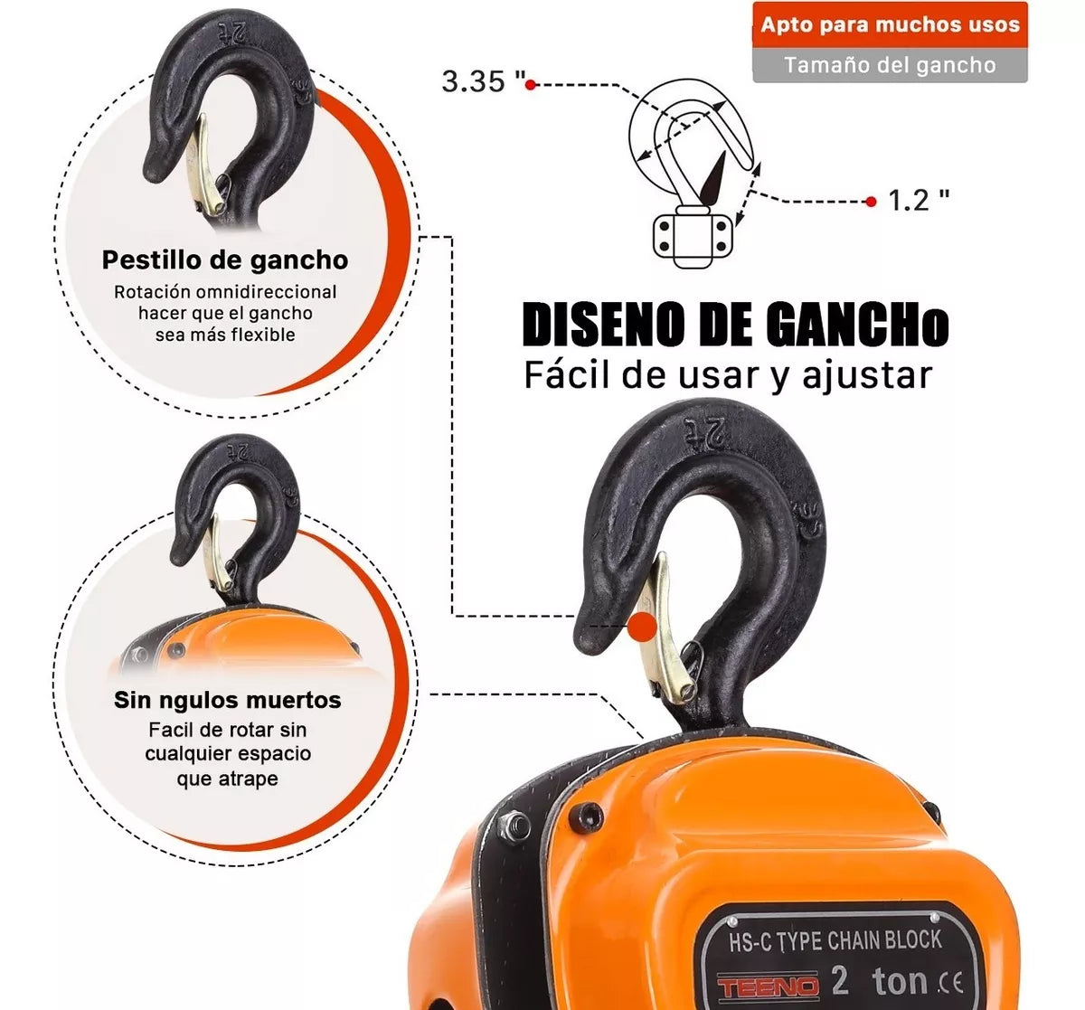 Polipasto De Cadena Triangular2 Tonelada 6 Metros Teeno