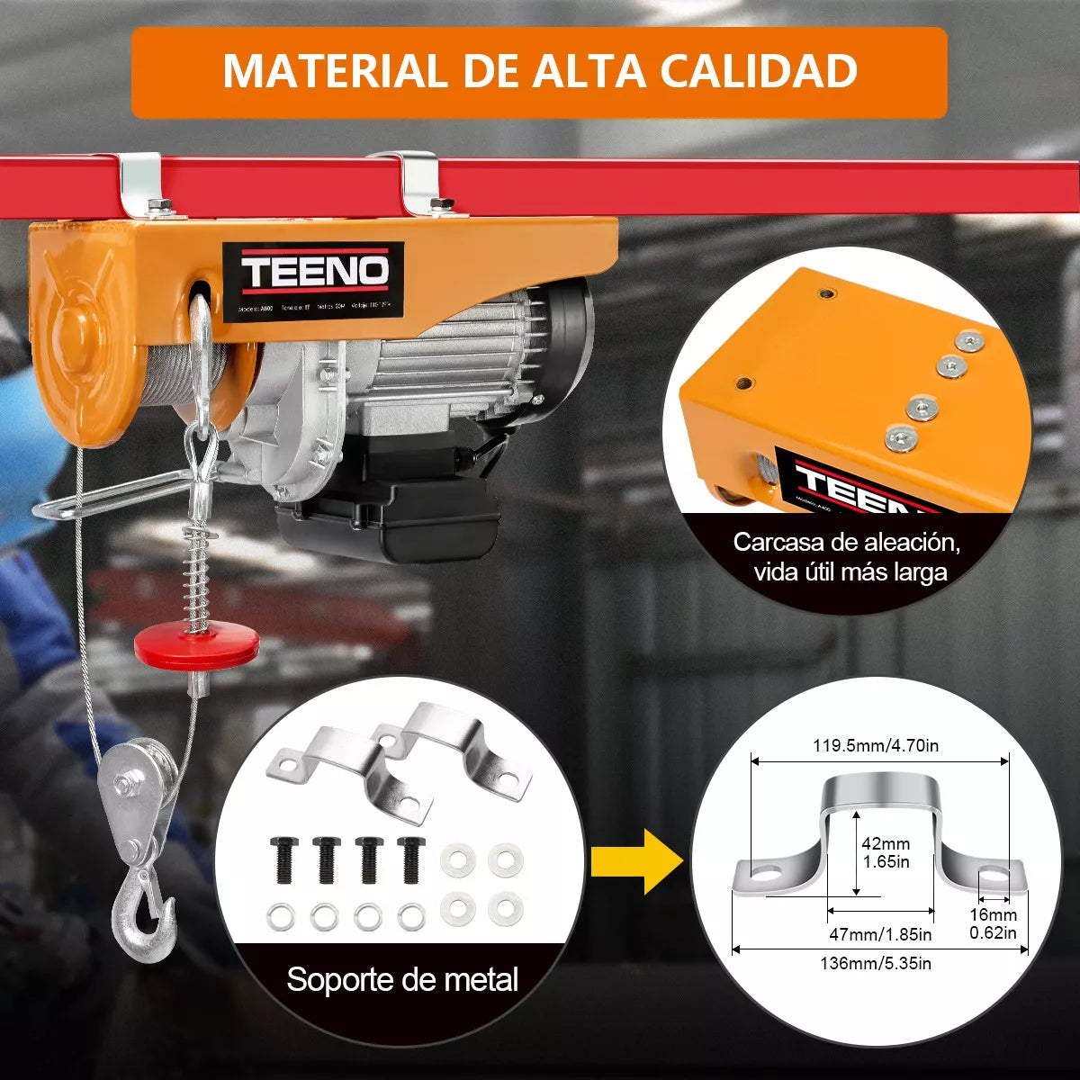Polipasto Eléctrico Teeno De Carga De 600 Kilos, 20 M, 110v