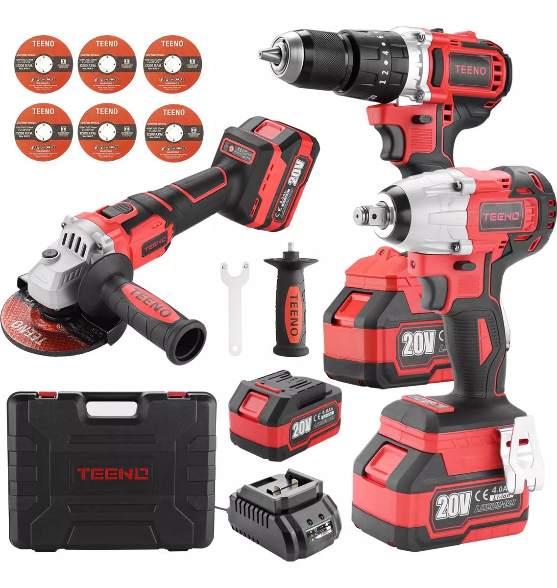 COMBO INALÁMBRICO DE 20V ROTOMARTILLO 911 + LLAVE DE IMPACTO 3799 + MINI ESMERILADORA 2231 TEENO