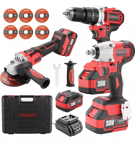 COMBO INALÁMBRICO DE 20V ROTOMARTILLO 911 + LLAVE DE IMPACTO 3799 + MINI ESMERILADORA 2231 TEENO