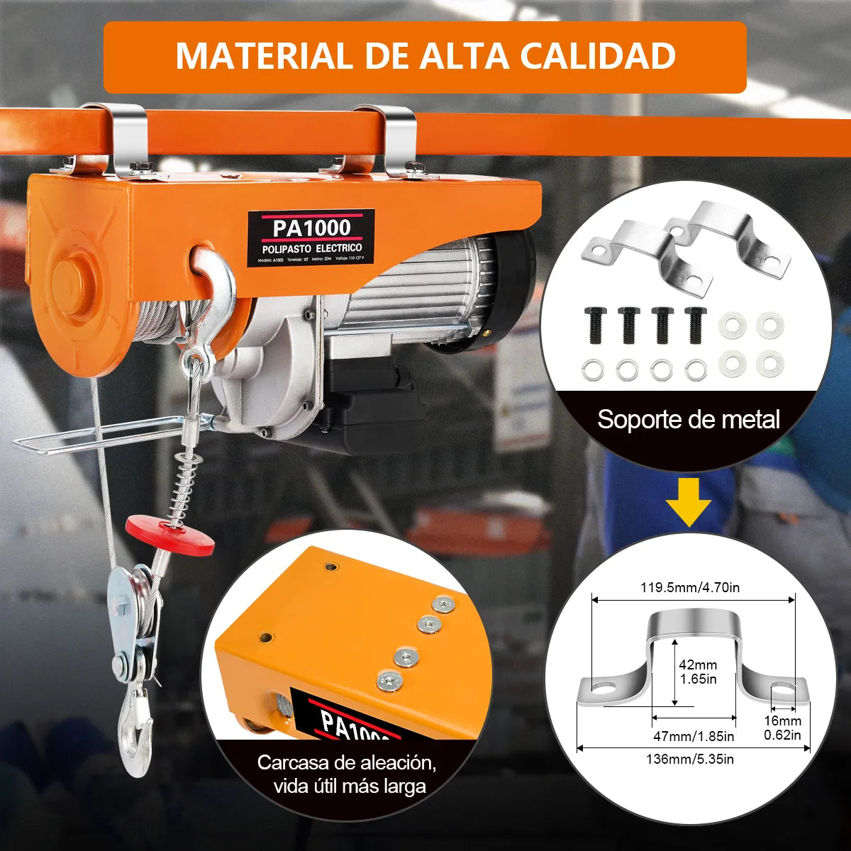 Polipasto Eléctrico  De Carga De 1000 Kilos, 20 M, 110v