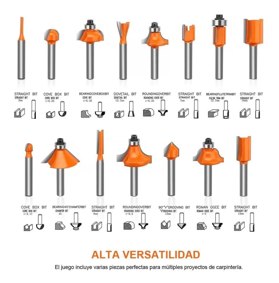 Juego Brocas Router Taladro Teeno 1/4 15 Pz Herramienta