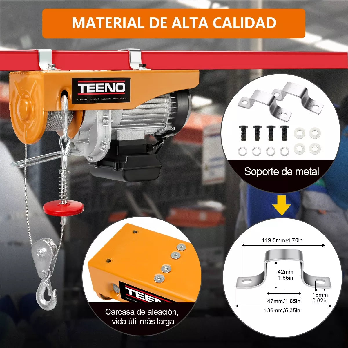 Polipasto Eléctrico Teeno De Carga De 400/800kg, 20 M, 110v