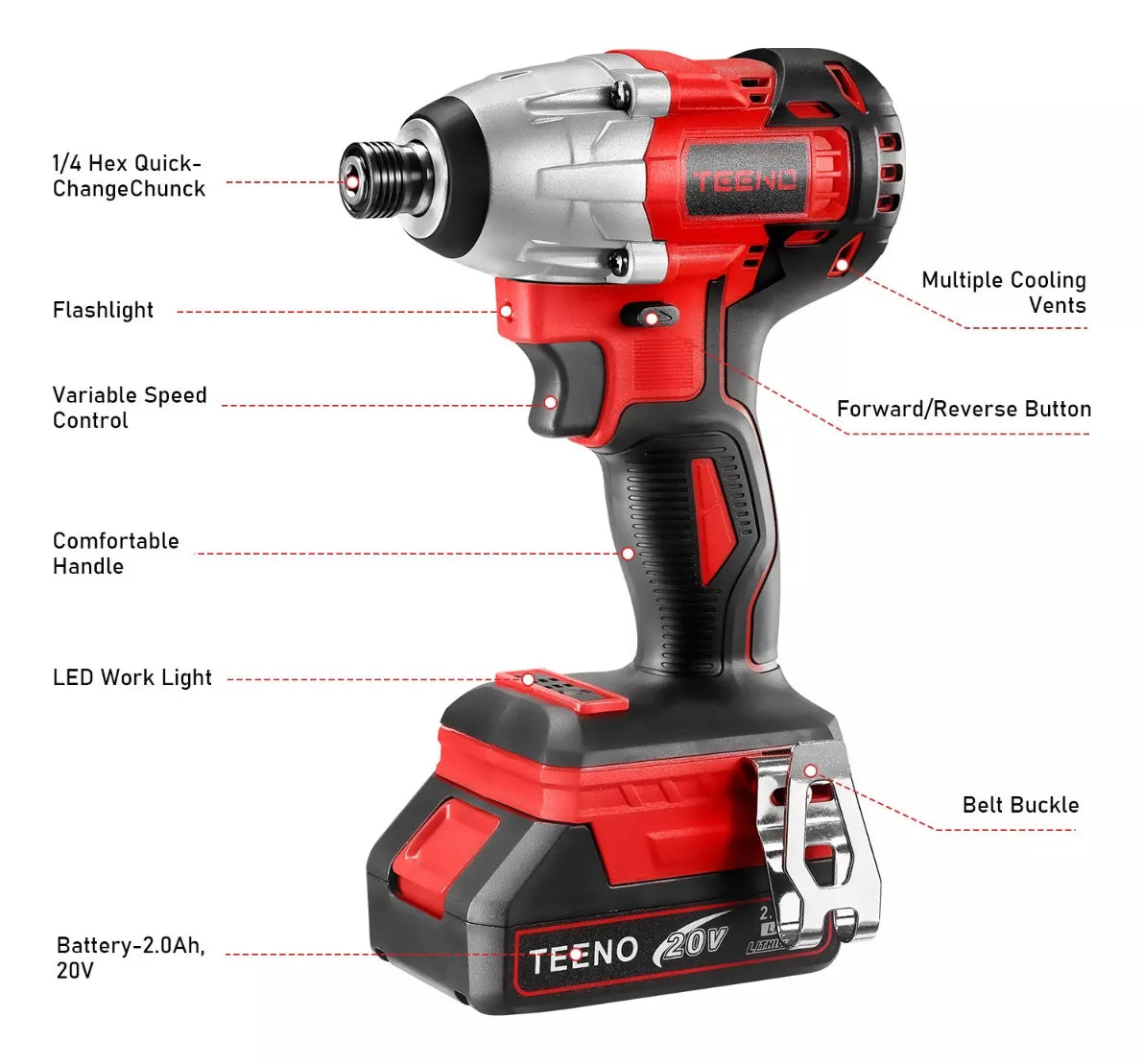 Atornillador De Impacto Inalámbrico De 20v Teeno 2ah 3188