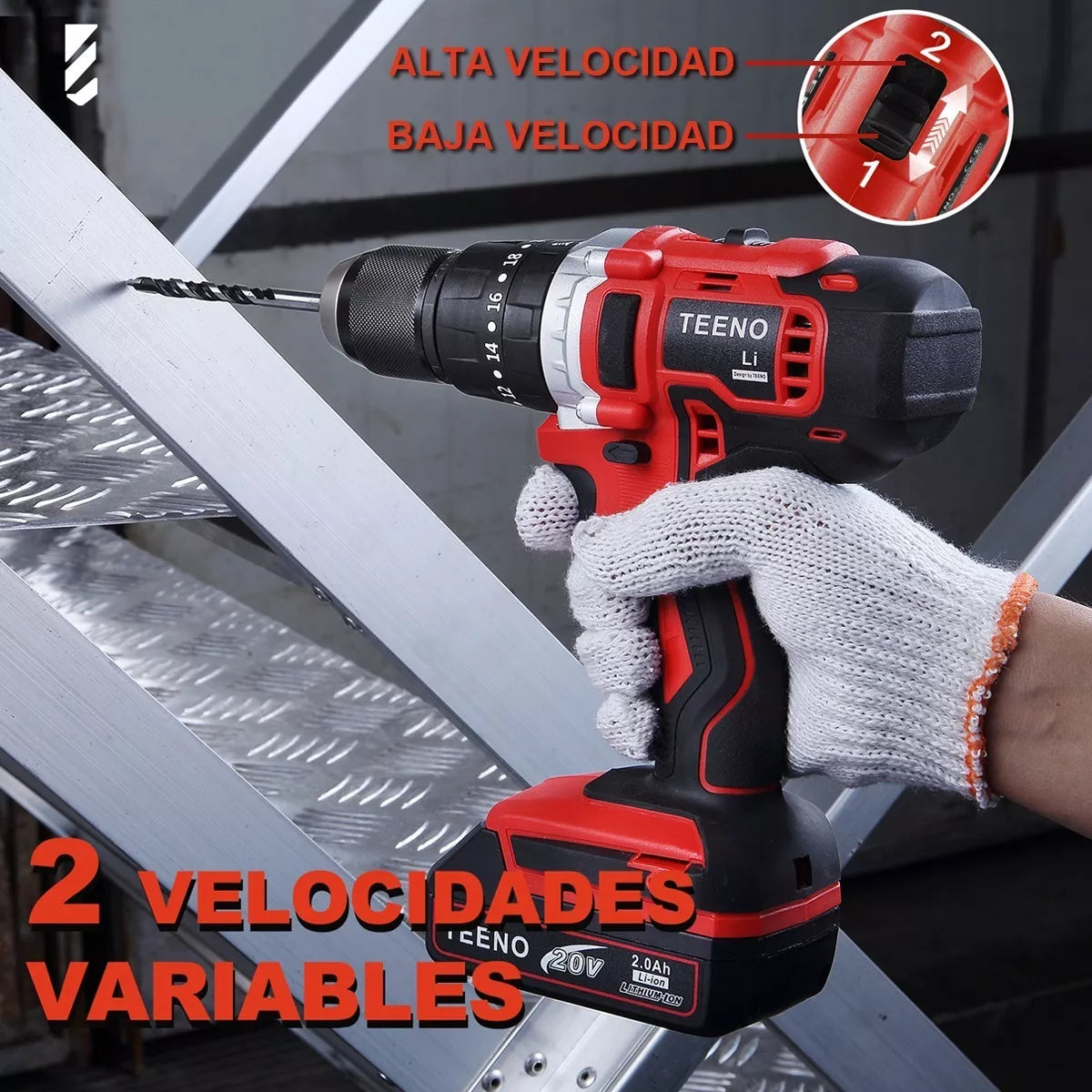 Taladro Rotomartillo 1/2 1*2.0ah Baterias Liti 20v Teeno-916