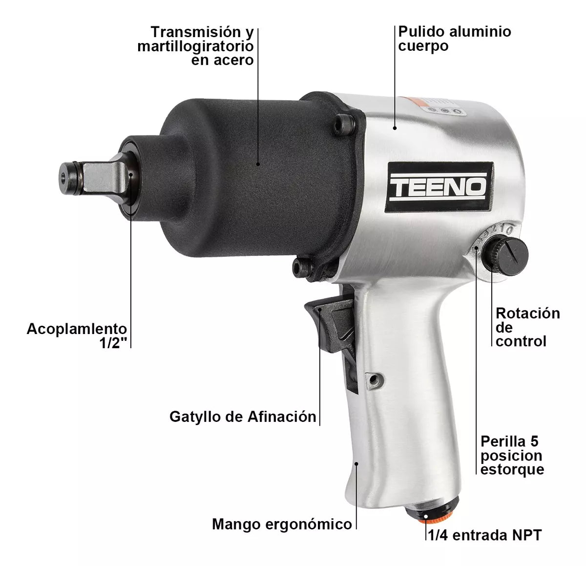 Llave Impacto Neumática Prof. 1/2'' 7.500 Rpm 680nm Teeno