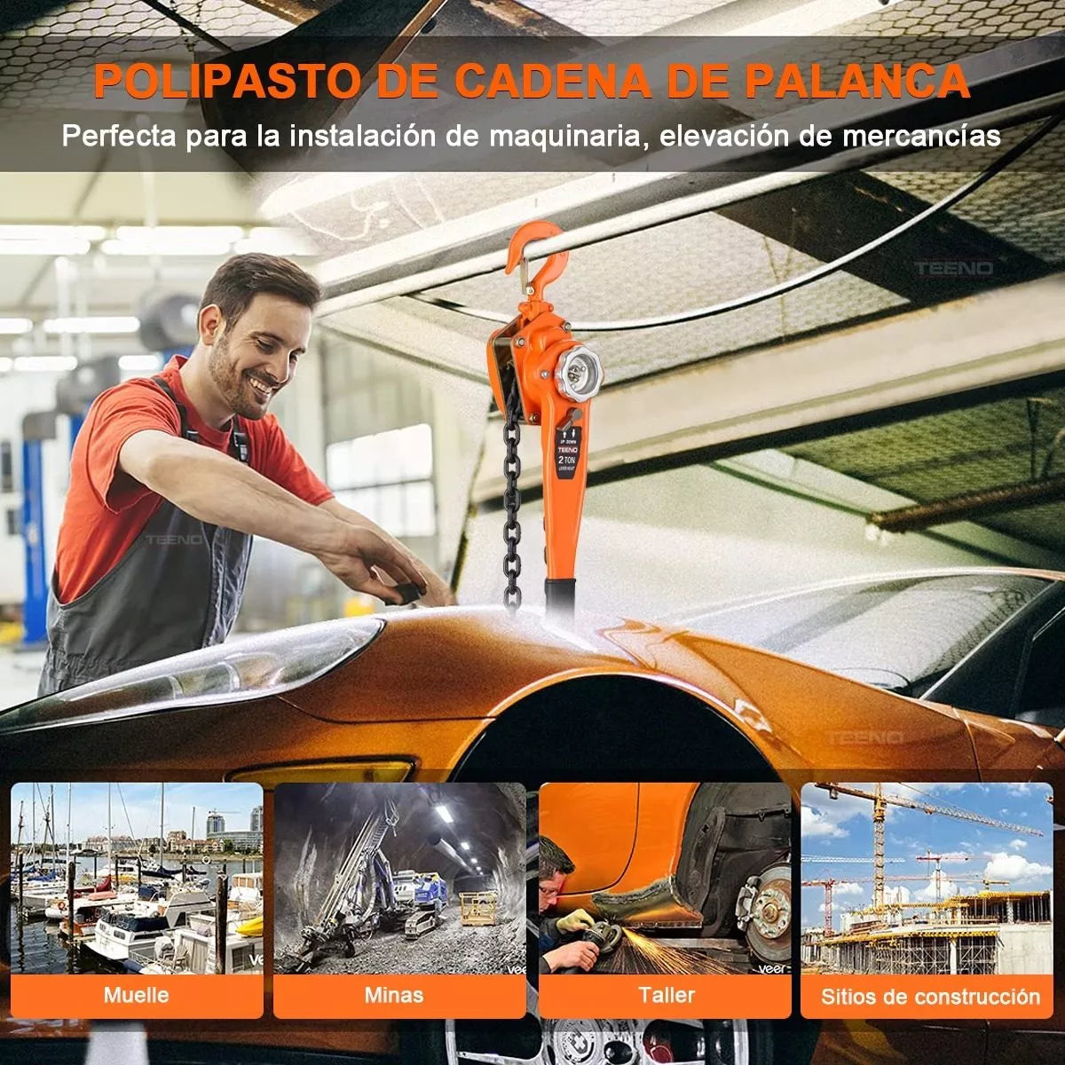 Polipasto De Palanca Para 2 Toneladas 3 Metros Mango Con Gom