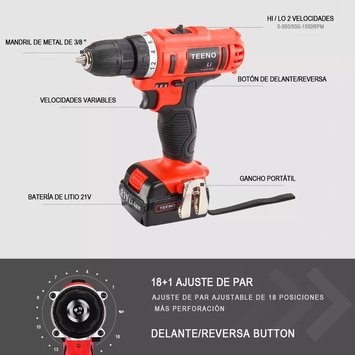 Taladro Atornillador Con Batería De Iones De Litio De 2x21v