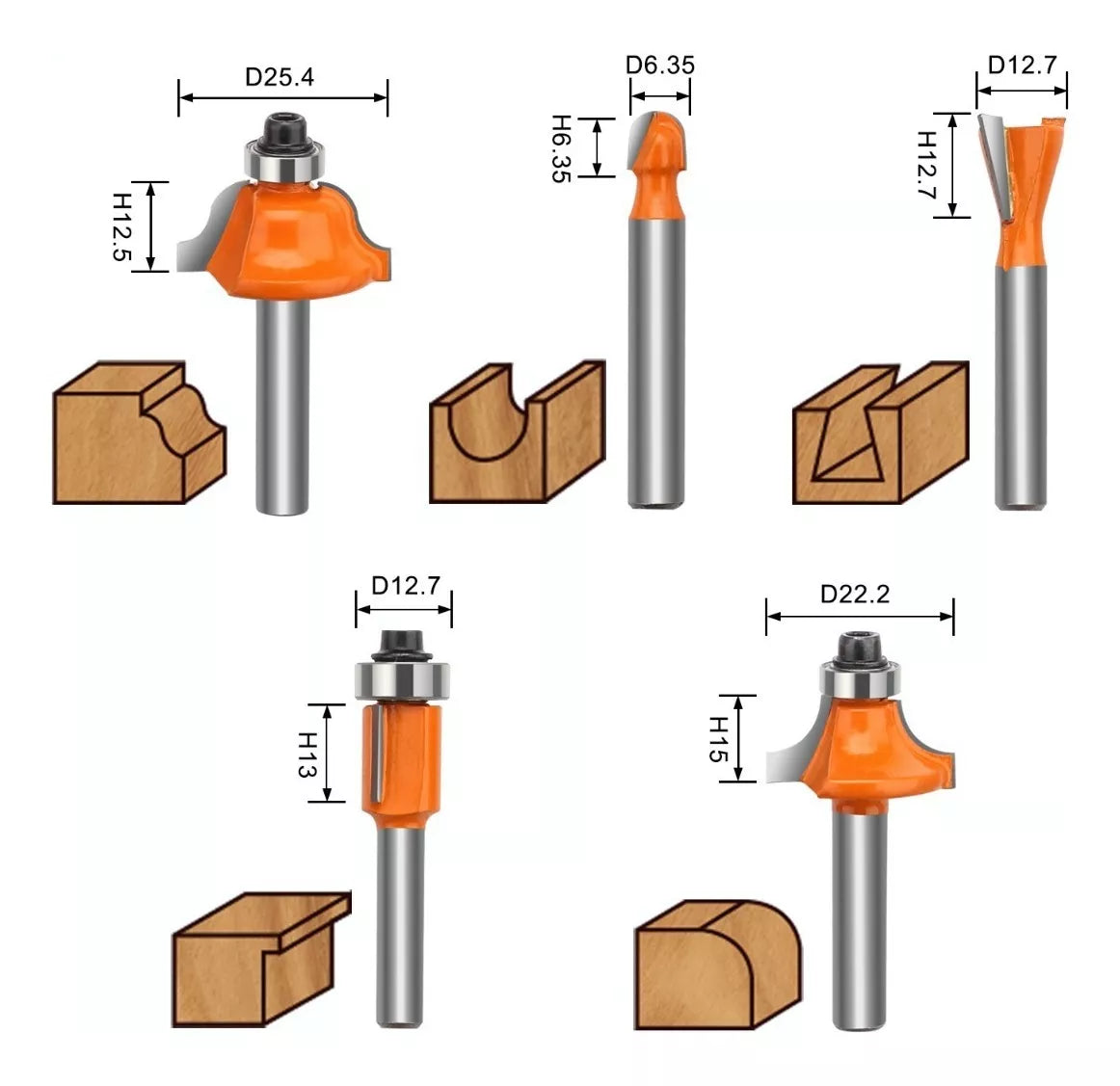 Juego Brocas Router Taladro Teeno 1/4 15 Pz Herramienta