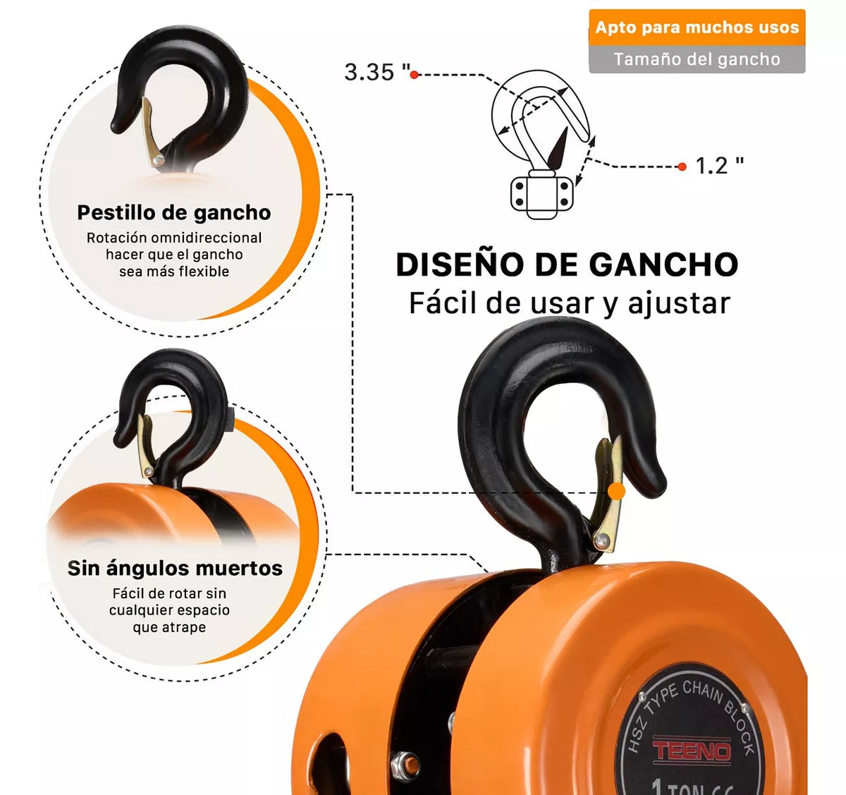 Polipasto Con 3 M Cadena 1 Toneladas High Power Teeno