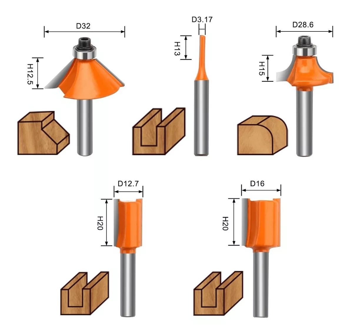 Juego Brocas Router Taladro Teeno 1/4 15 Pz Herramienta