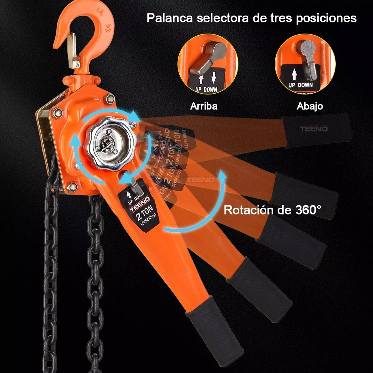 Polipasto De Palanca Para 2 Toneladas 3 Metros Mango Con Gom