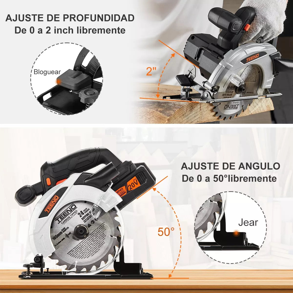 Sierra Circular Inalámbrica 20v Teeno Z334 4ah Disco 6-1/2