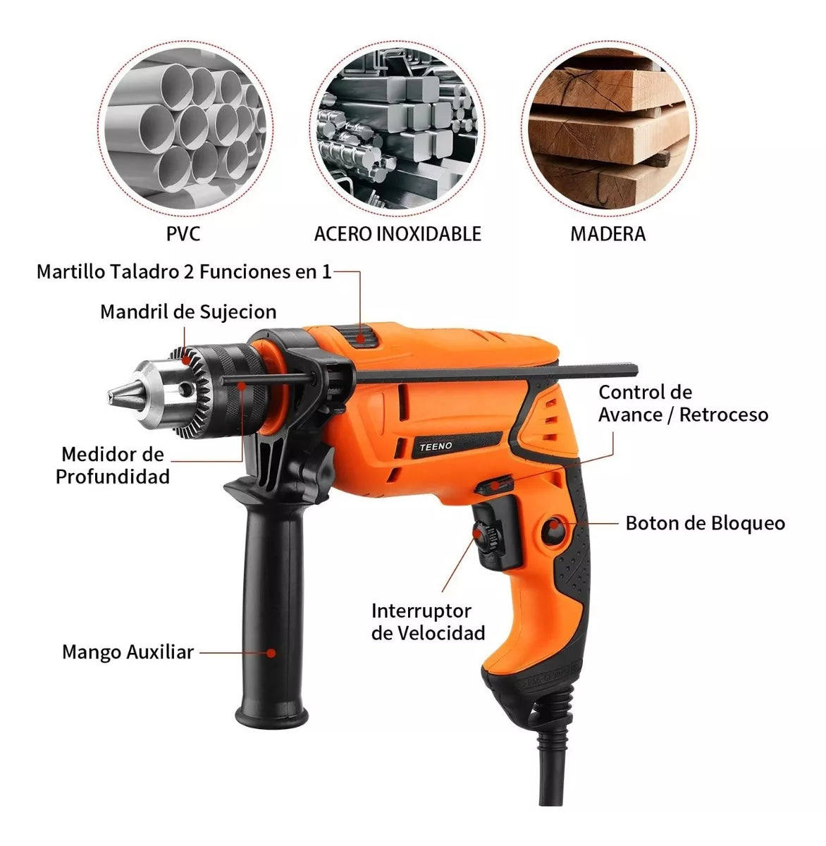 Taladro Rotomartillo 1/2 Prof 650w Teeno 7133-41
