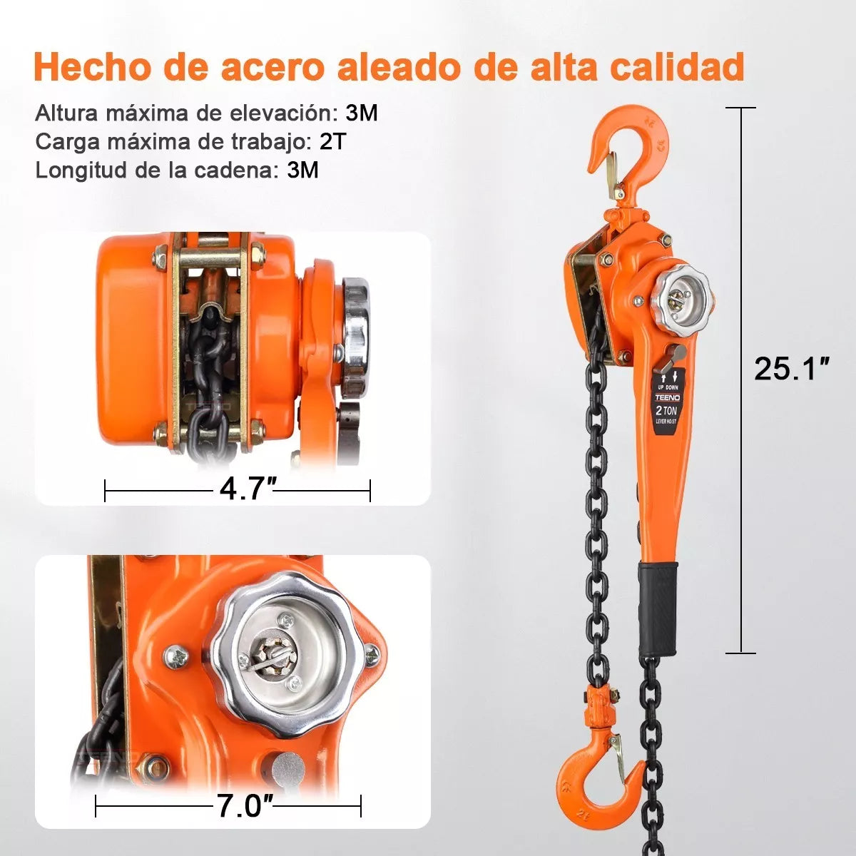 Polipasto De Palanca Para 2 Toneladas 3 Metros Mango Con Gom