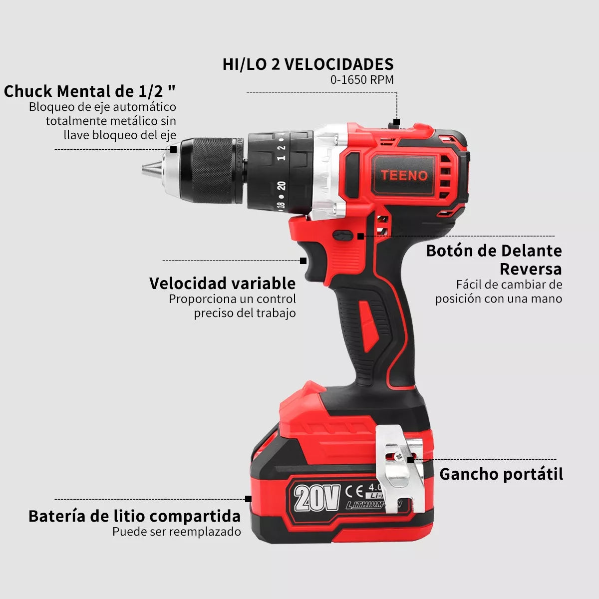 COMBO INALÁMBRICO DE 20V ROTOMARTILLO 911 + LLAVE DE IMPACTO 3799 + MINI ESMERILADORA 2231 TEENO