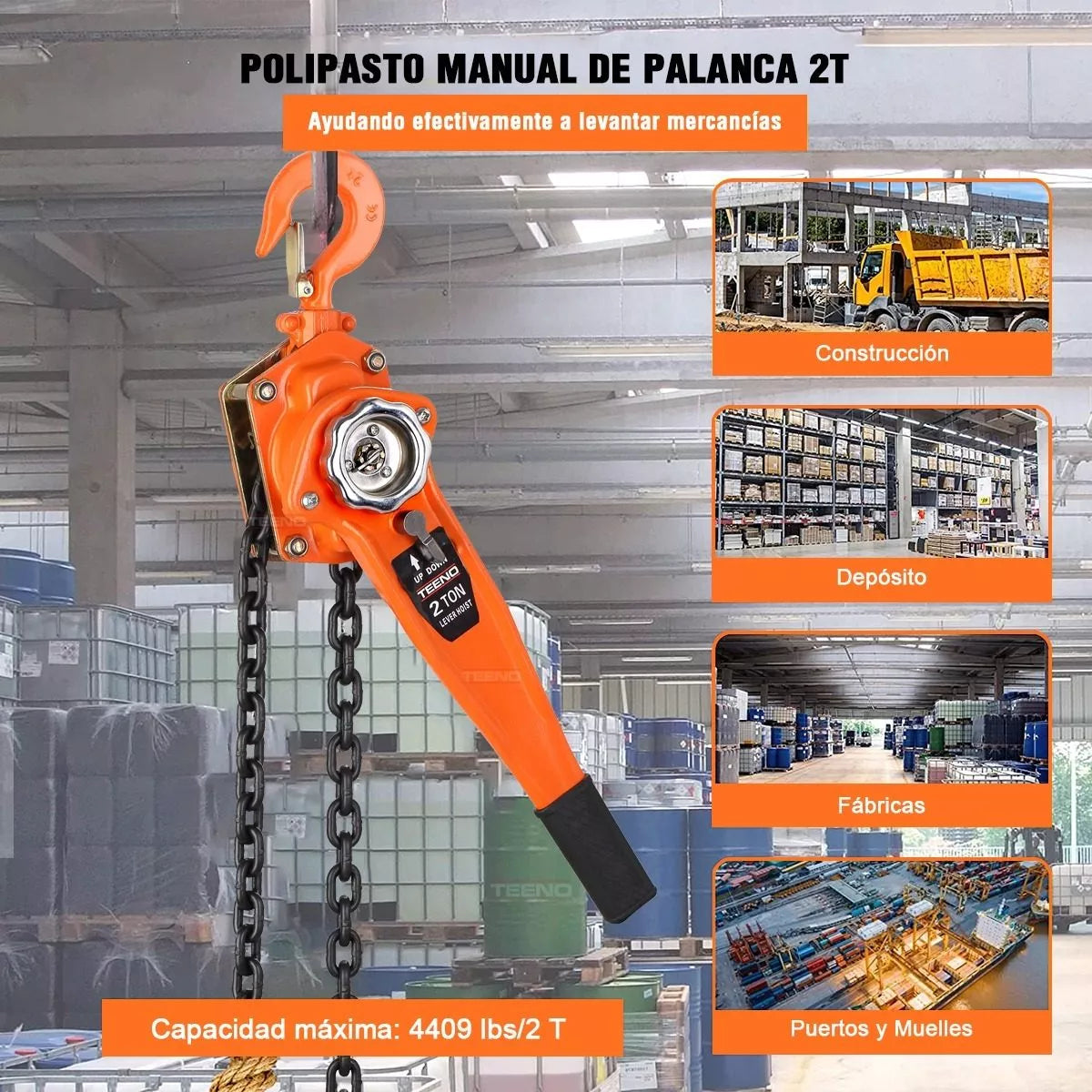 Polipasto De Palanca Para 2 Toneladas 3 Metros Mango Con Gom