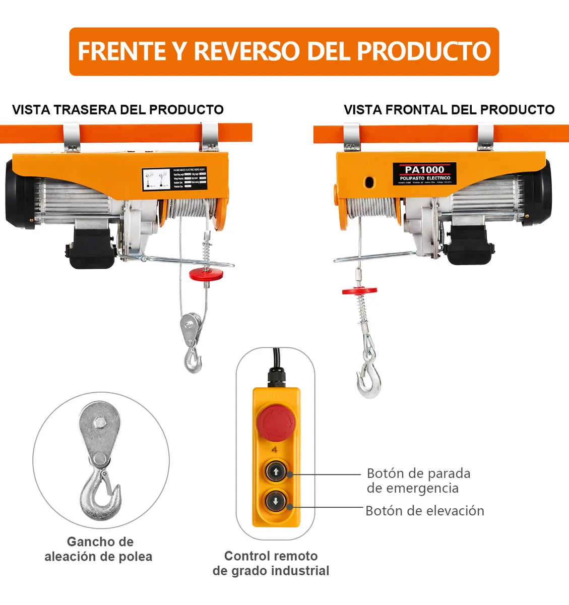 Polipasto Eléctrico  De Carga De 1000 Kilos, 20 M, 110v