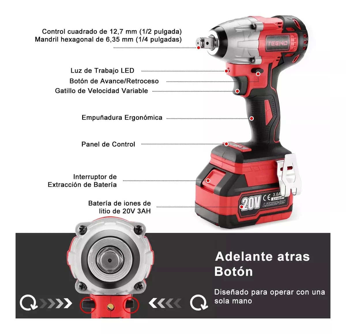 Llave De Impacto Inalámbrico De 20v Teeno 3ah Pro 3799