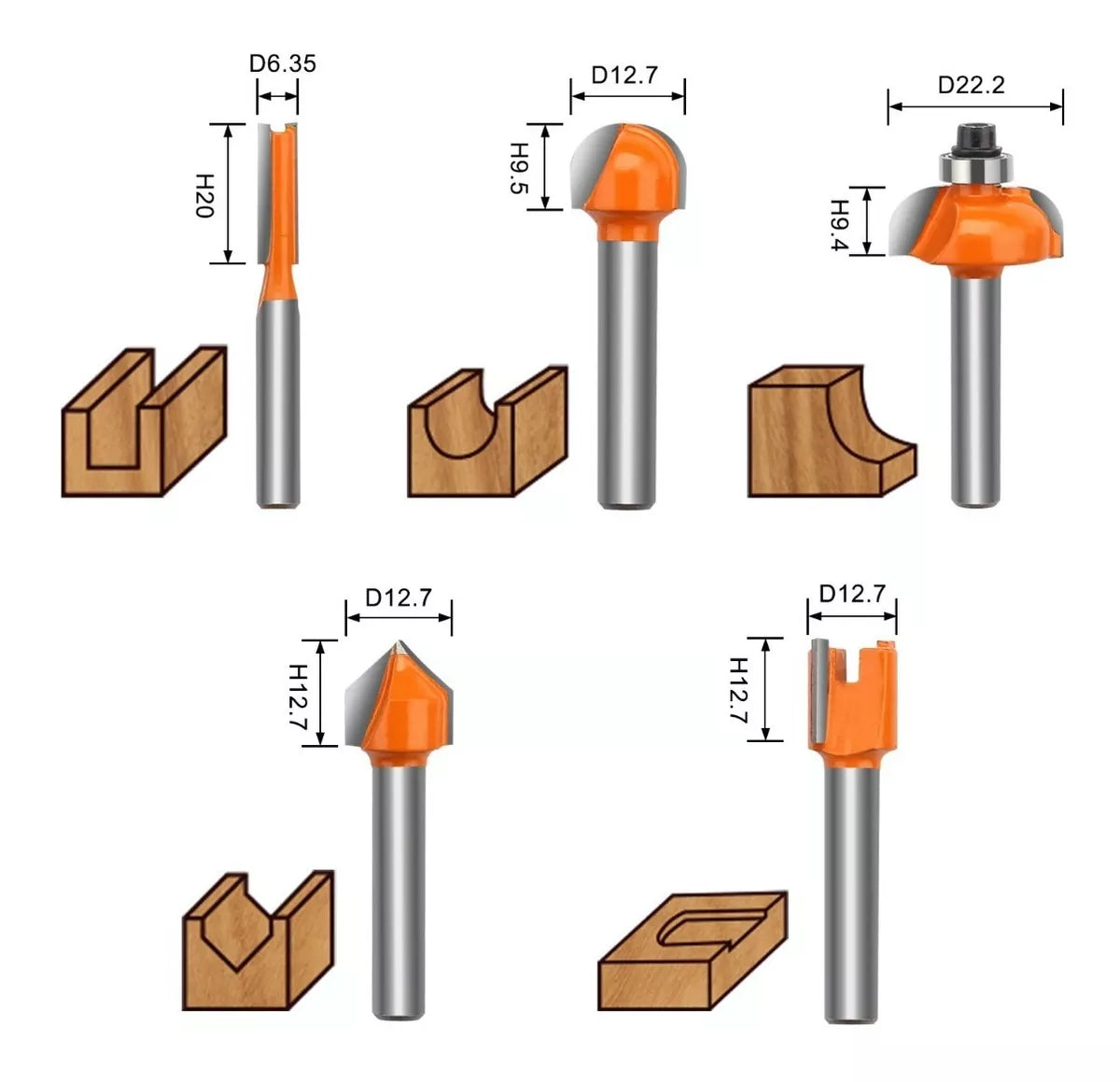 Juego Brocas Router Taladro Teeno 1/4 15 Pz Herramienta