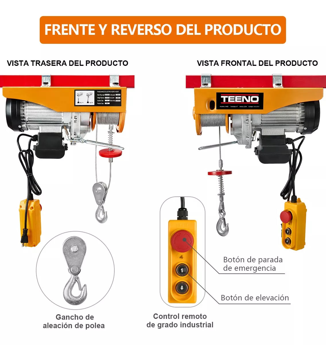 Polipasto Eléctrico Teeno De Carga De 400 Kilos, 12 M, 110v