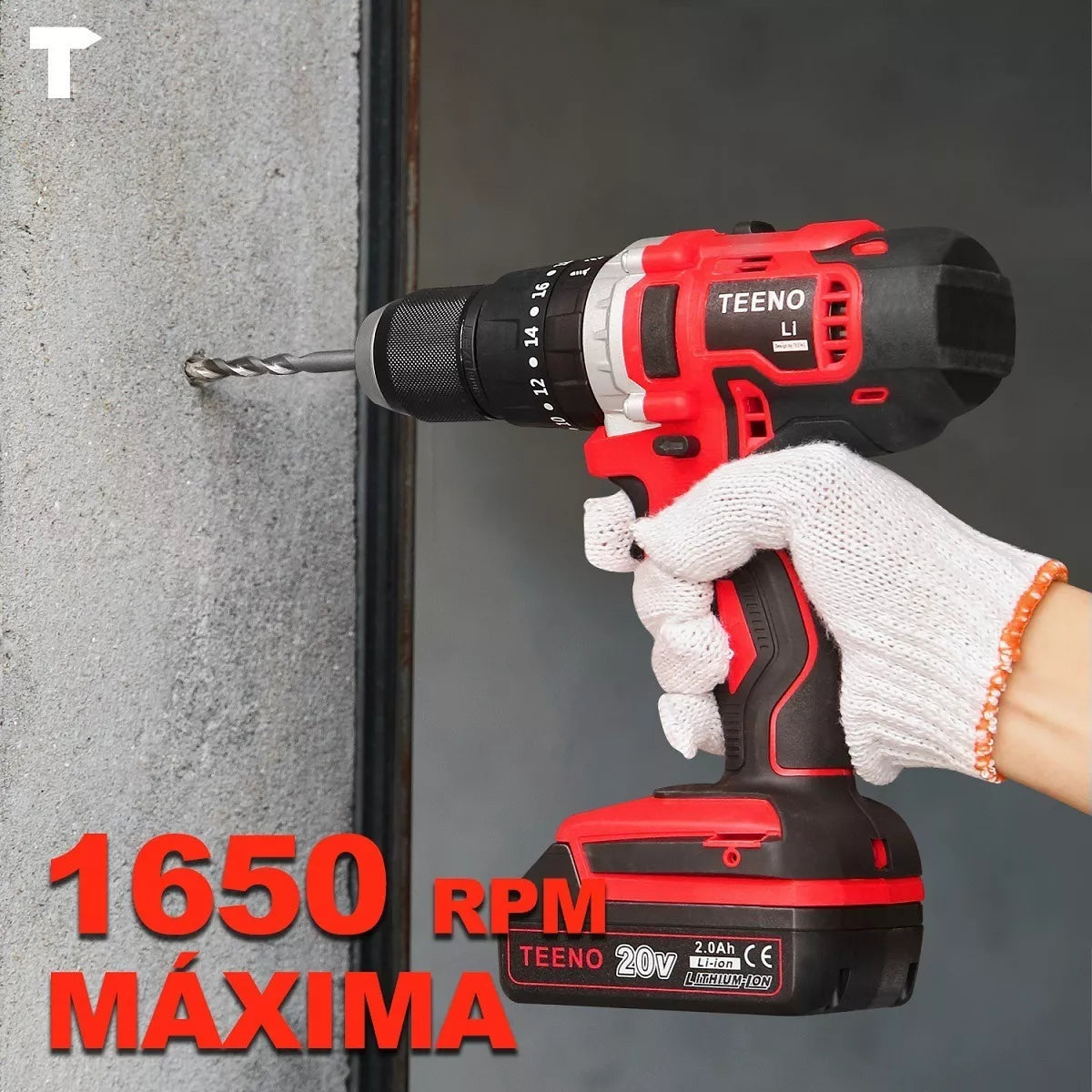 Taladro Rotomartillo 1/2 1*2.0ah Baterias Liti 20v Teeno-916