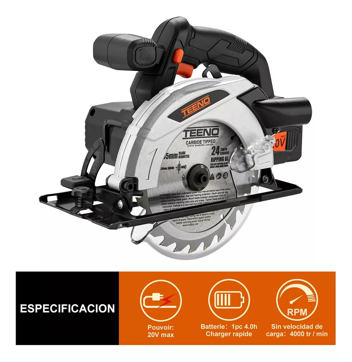 Sierra Circular Inalámbrica 20v Teeno Z334 4ah Disco 6-1/2