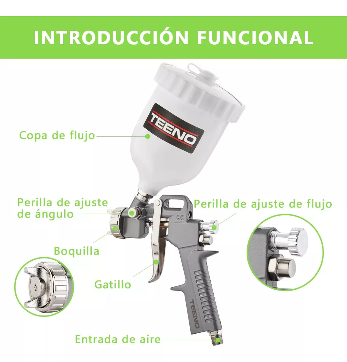 Pistola Pulverizadora Teeno Gravity De 600 Ml Y 1,5 Mm