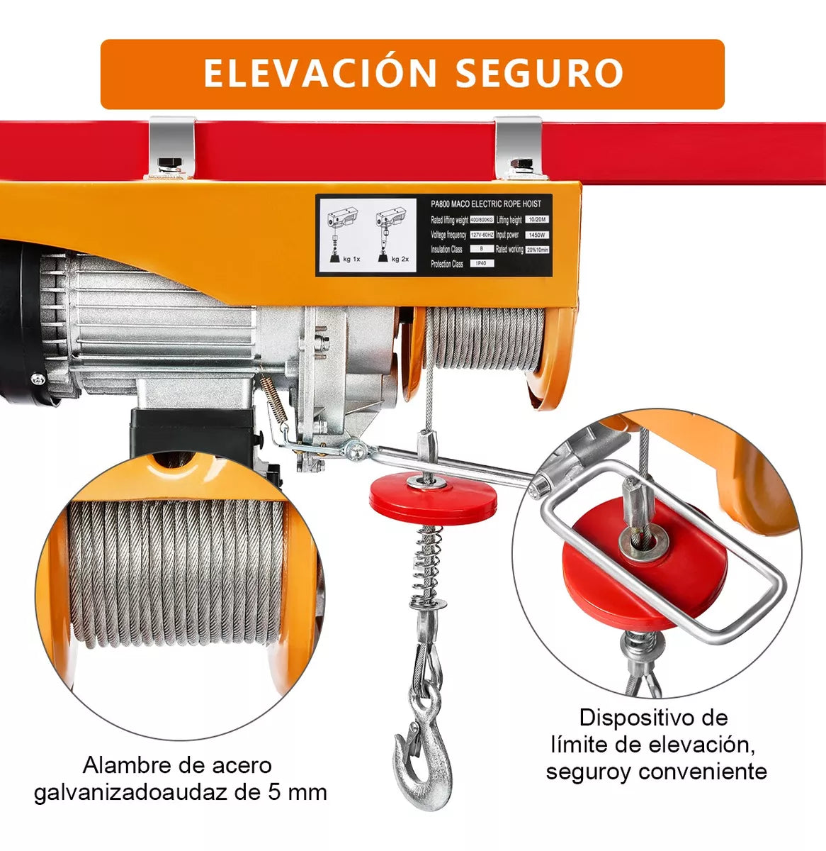 Polipasto Eléctrico Teeno De Carga De 400/800kg, 20 M, 110v