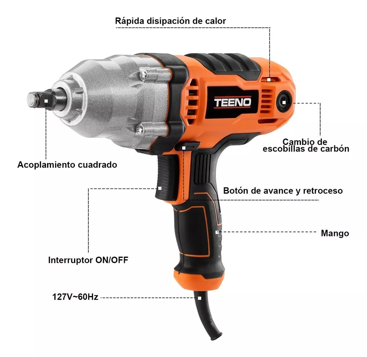 Llave De Impacto 500 Nm Teeno Adaptador 17/19/21/22 Mm 710w