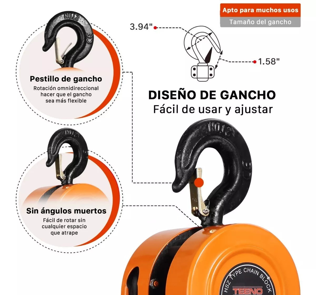 Polipasto Con Cadena De 3m, Capacidad De 2 Toneladas