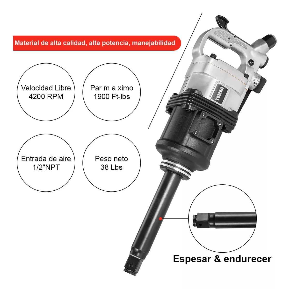 Pistola Impacto 1 Pulgada 2dados 4200 Rpm 2180 Nm Teeno 550a