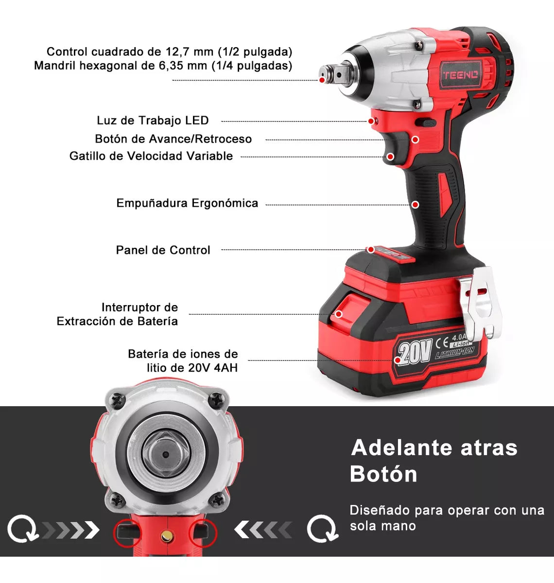 COMBO INALÁMBRICO DE 20V ROTOMARTILLO 911 + LLAVE DE IMPACTO 3799 + MINI ESMERILADORA 2231 TEENO