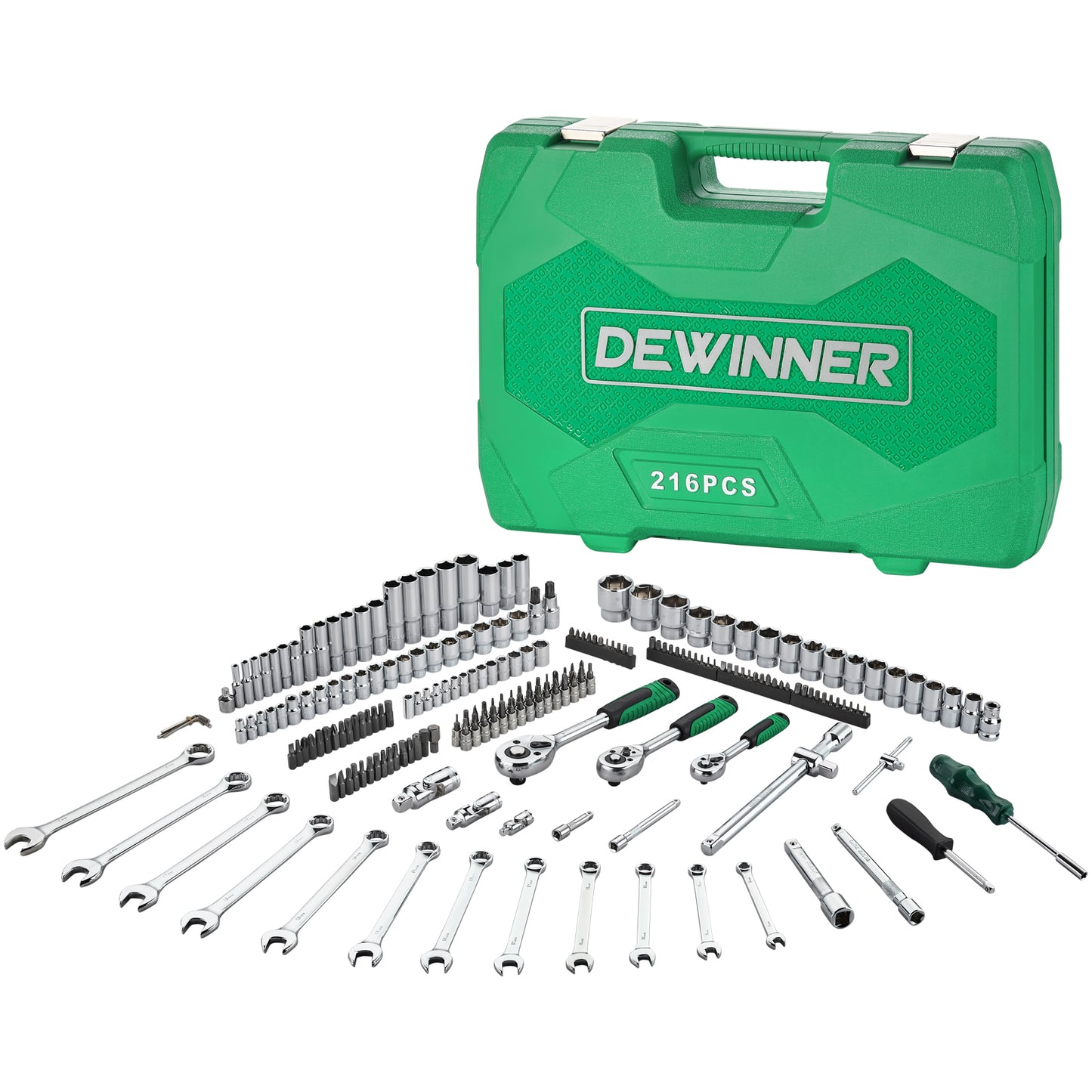 AUTOCLE JUEGO DE HERRAMIENTAS MECANICA DADOS ACERO 216 PZS DEWINNER