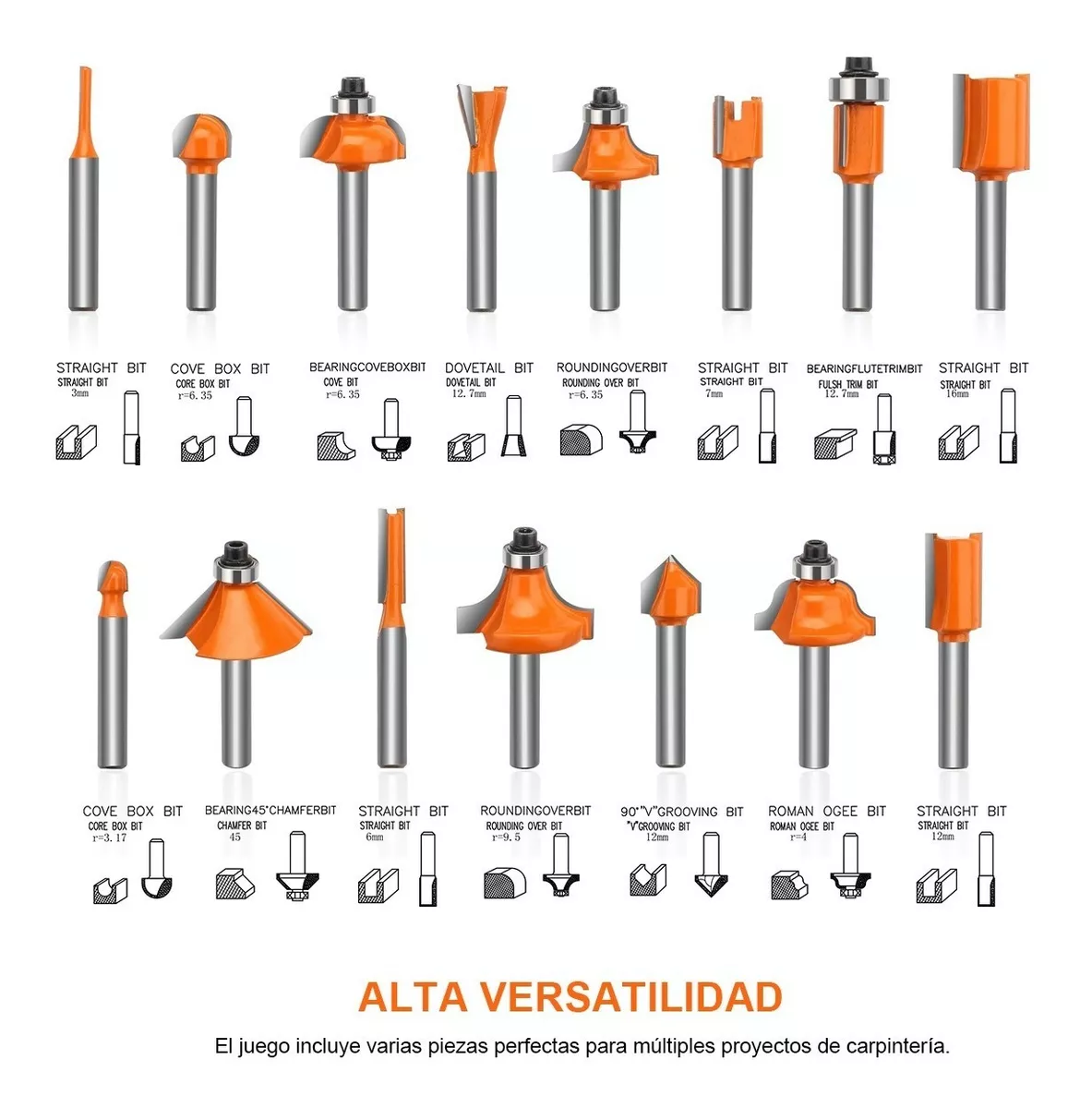 Juego de cabezales de fresado de carburo DEWINNER de 15 piezas